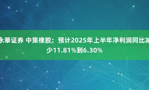 永華证券 中策橡胶：预计2025年上半年净利润同比减少11.81%到6.30%