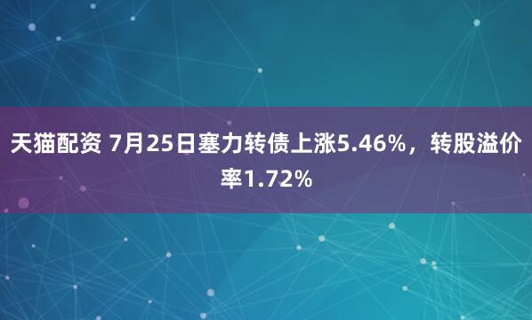天猫配资 7月25日塞力转债上涨5.46%，转股溢价率1.72%